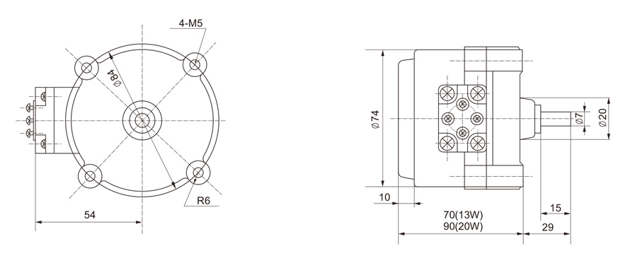 13W~20W單相可逆齒輪減速電機(jī)外形尺寸
